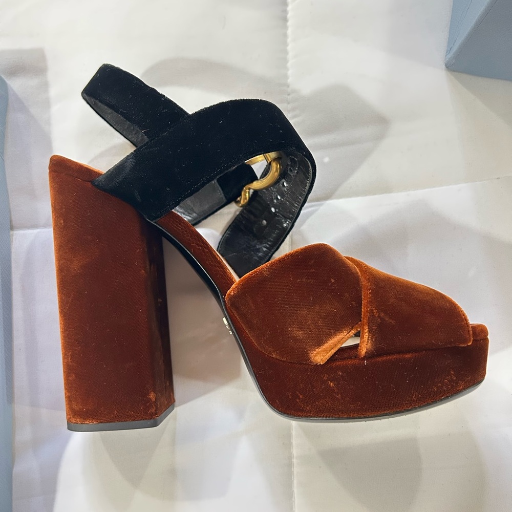 Prada Color Blocked Velvet Heel.